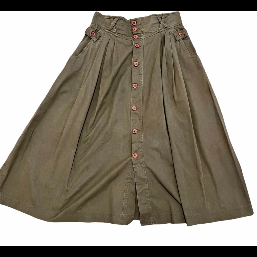 Vtg Jordache Army Green Button Front Ankle Midi Skirt